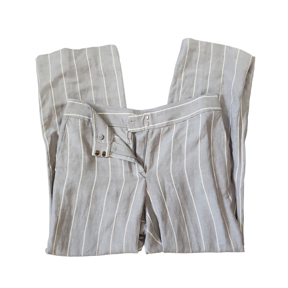 LOFT Grey White Striped Linen Blend Pant Size 10